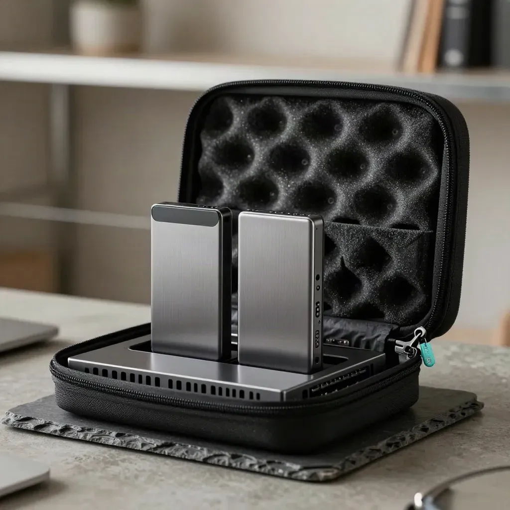 External SSDs, NAS tray and backup case staged for cloud migration